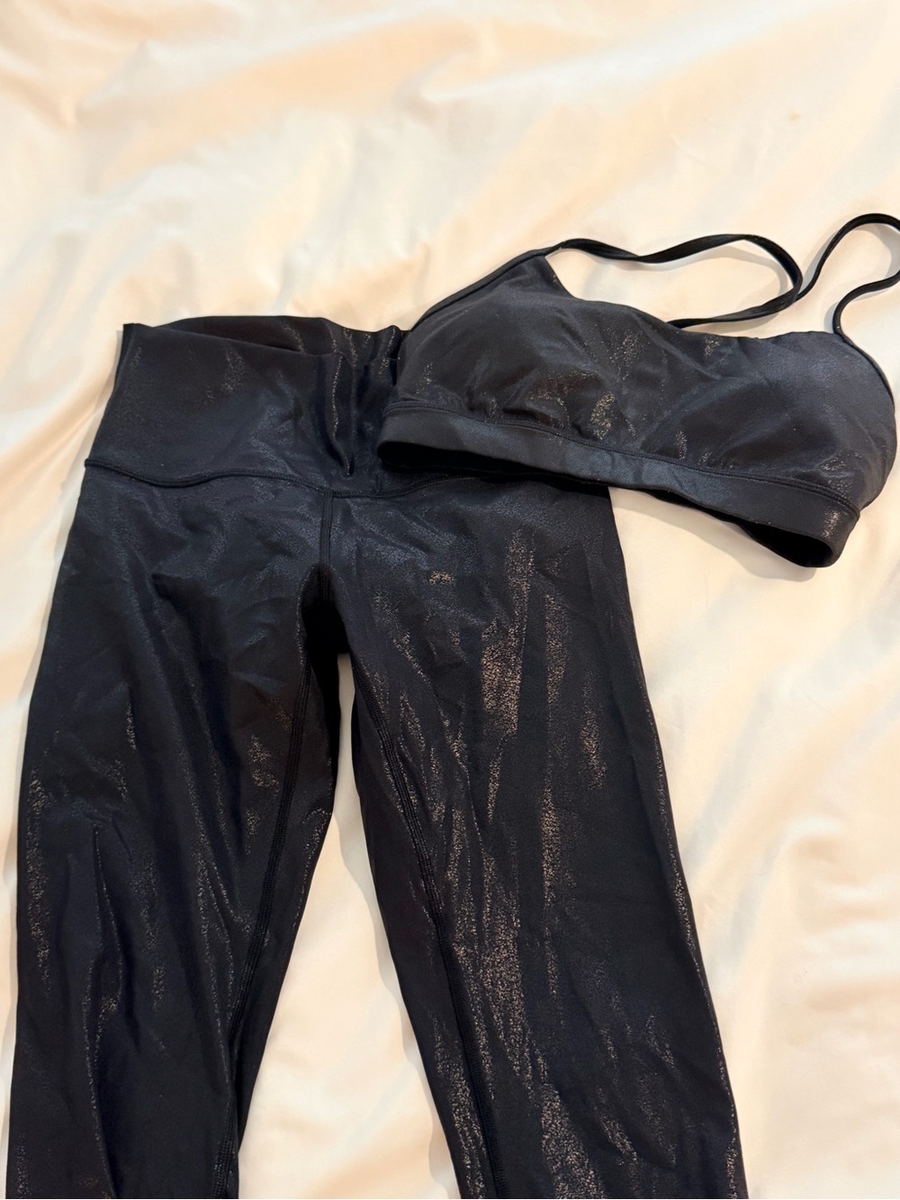 Lululemon Black Shiny High-Waist Leggings & Bralette Set - Women